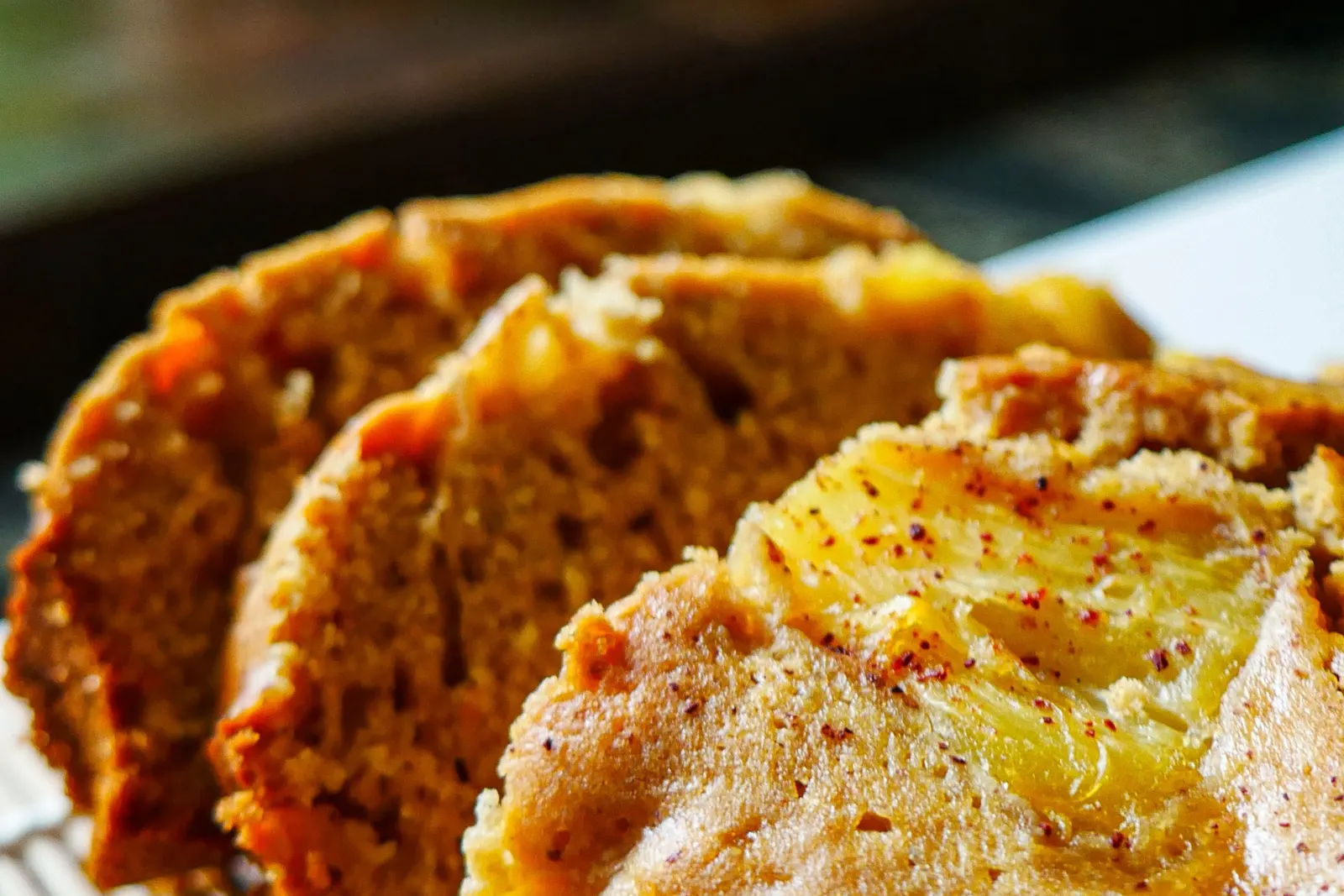 Sliced banana bread on a kitchen countertop