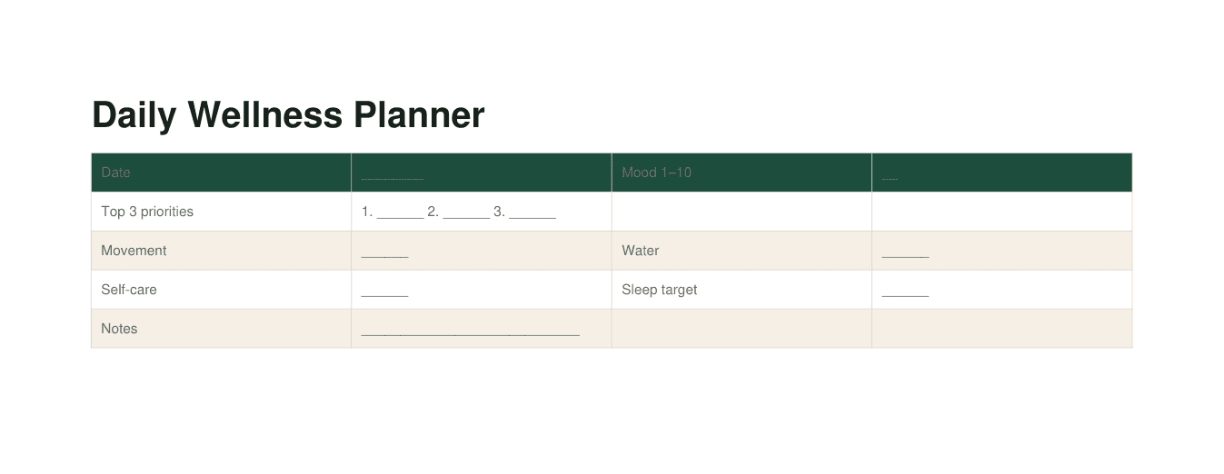Daily planning page from the included planner